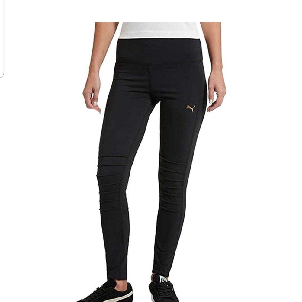 Puma Black Tights with mesh and ribbing detail